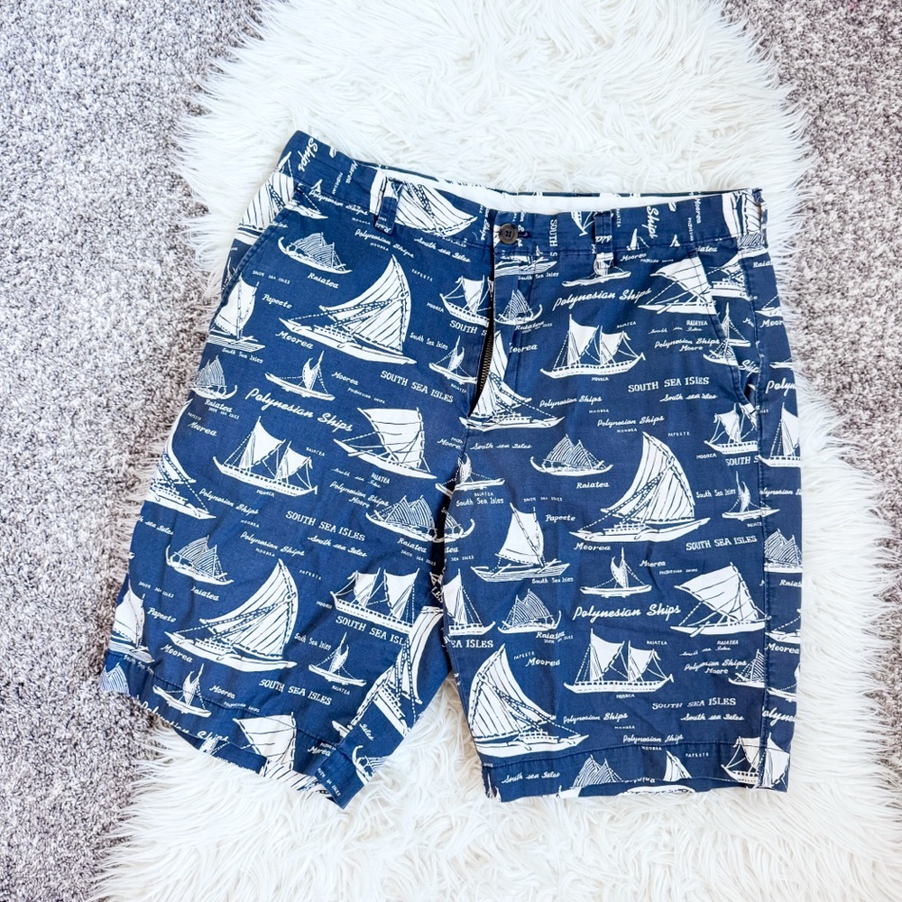 J.Crew | Blue & White Sailboat Print Cotton Shorts